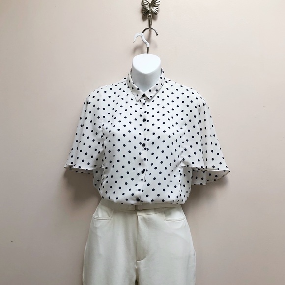 ZARA POLKA DOT CAPE SLEEVE BLOUSE - Picture 3 of 9